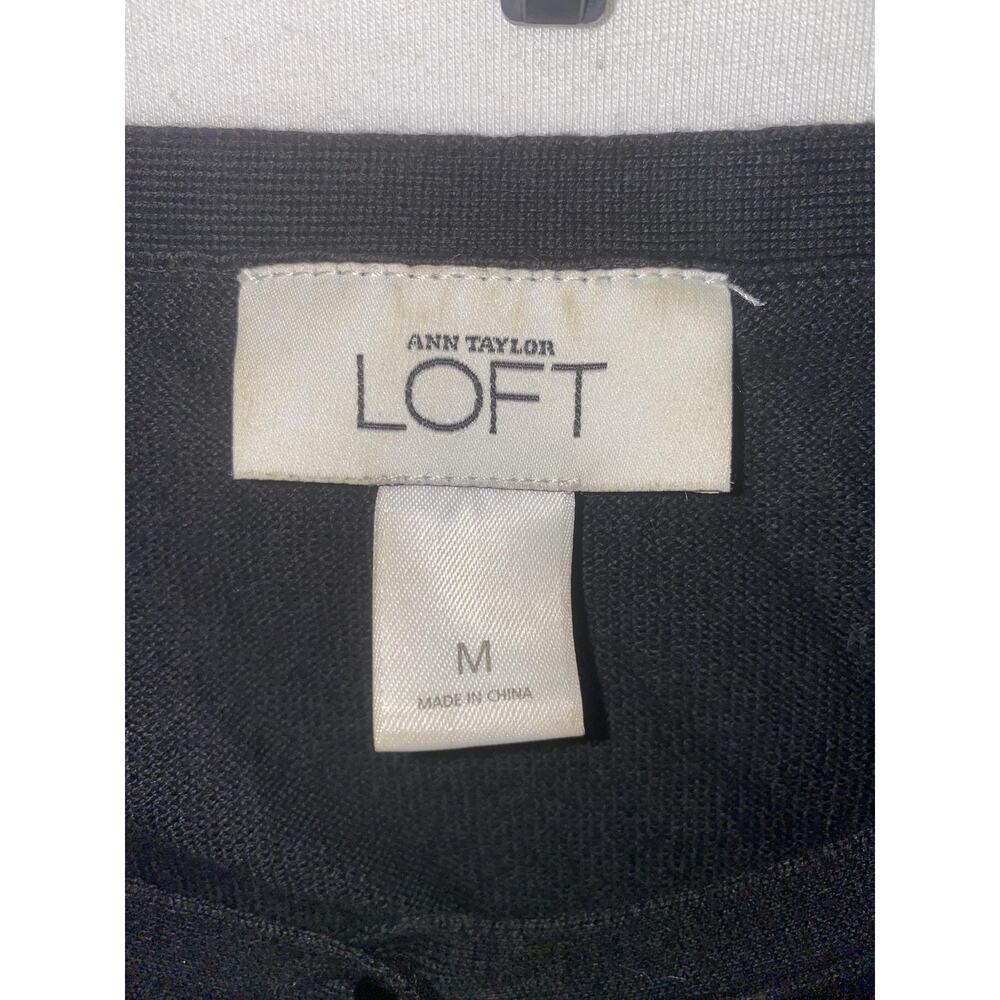 Ann Taylor LOFT Cardigan Sweater Womens Medium Black Short Sleeve Button Knit - Picture 3 of 6